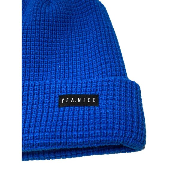 Yea.Nice Mens Beanie Soft Acrylic Cobolt Blue Folded Waffle Weave Beanie Hat Cap - Picture 2 of 3